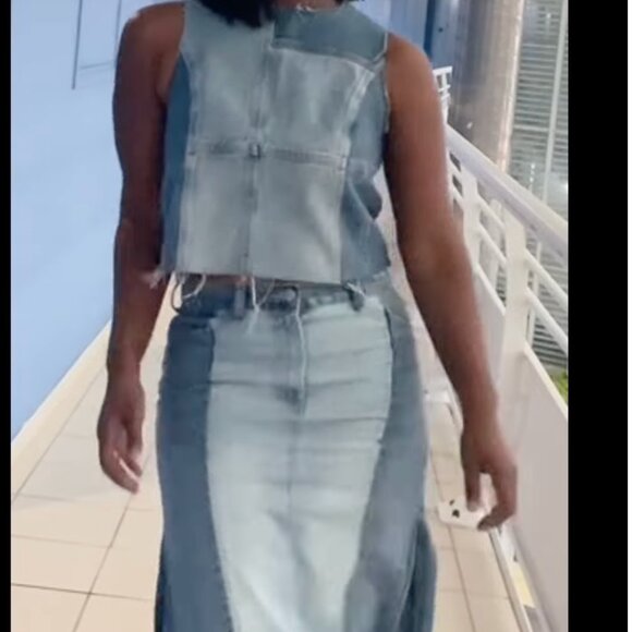 ZARA NEW PATCHWORK DENIM MIDI SKIRT M - Picture 5 of 13